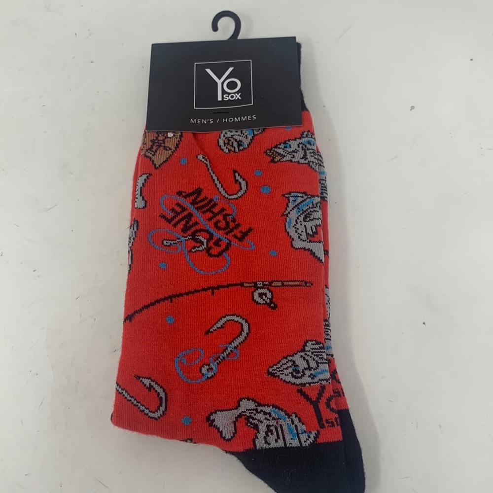 New This is Yo Sox red gone fishing hook fish socks